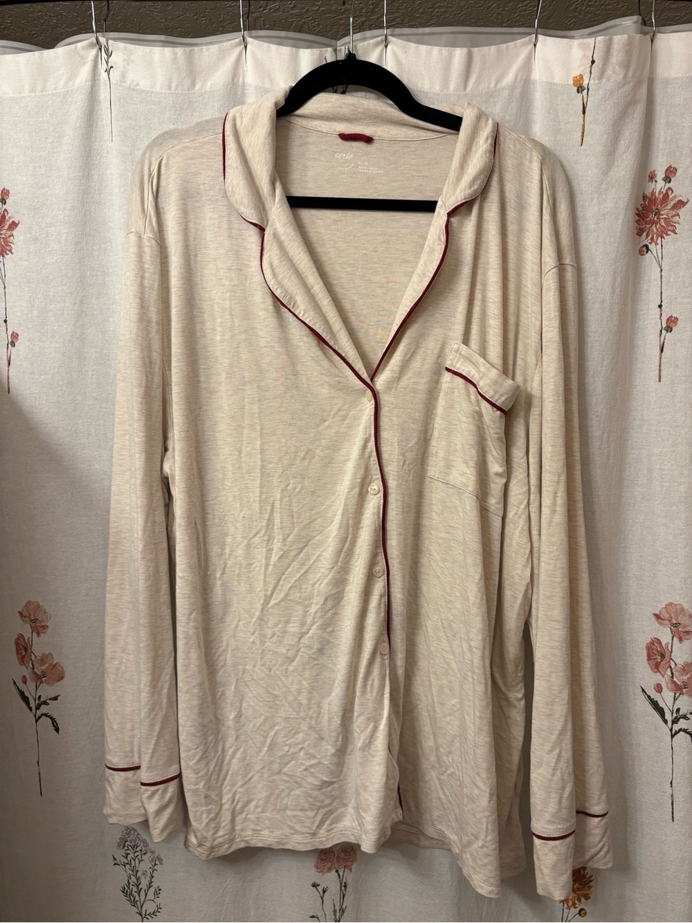 aerie Cream Pajama Top with Red Trim